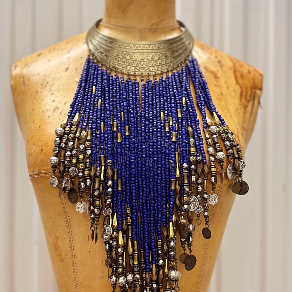 Vintage Torc Style Tribal Purple Beaded Chest Piece Necklace
